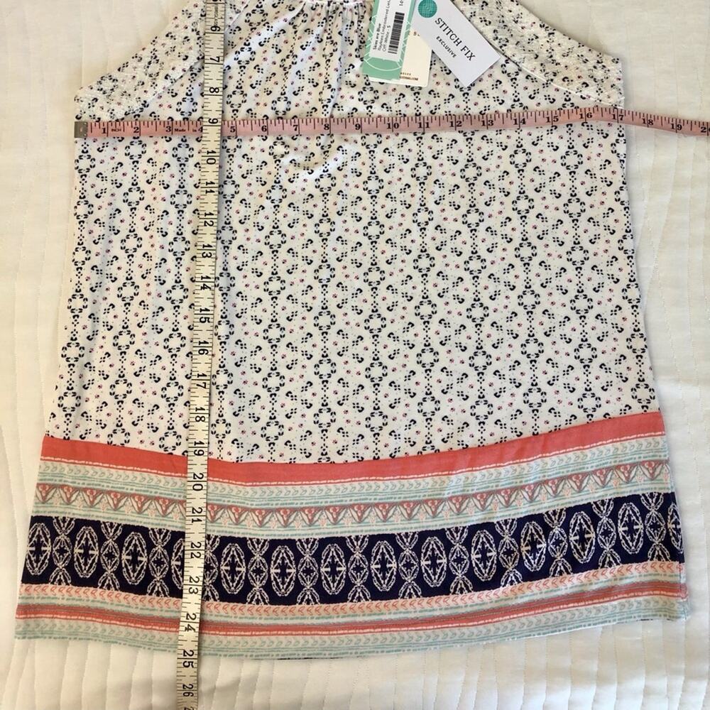 NWT Skies Are Blue Casual Embroidered Tank Top Medallion Print Cream Blue Coral - Picture 4 of 16